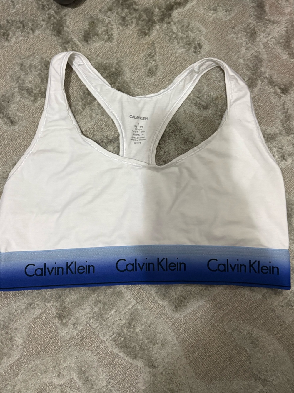 Calvin Klein White Racerback Bralette with Blue Gradient Logo Band